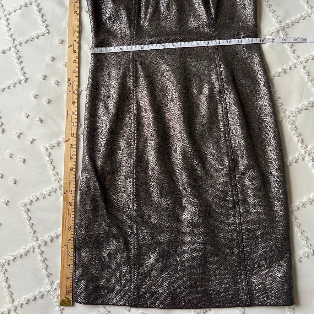 Calvin Klein Metallic Gunmetal Silver Snakeskin Sheath Sleeveless Dress SIZE 6 - Picture 2 of 11